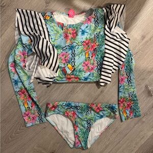 Tropical Print Kids Swim Bikini Set